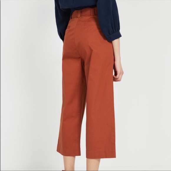 FRANK & Oak Wide Leg High Waisted Belted Pants Cropped Burnt Orange Cotton - Picture 3 of 11